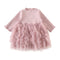 Cute Girls Cotton Knitted Long Sleeves Patchwork Lace Dress