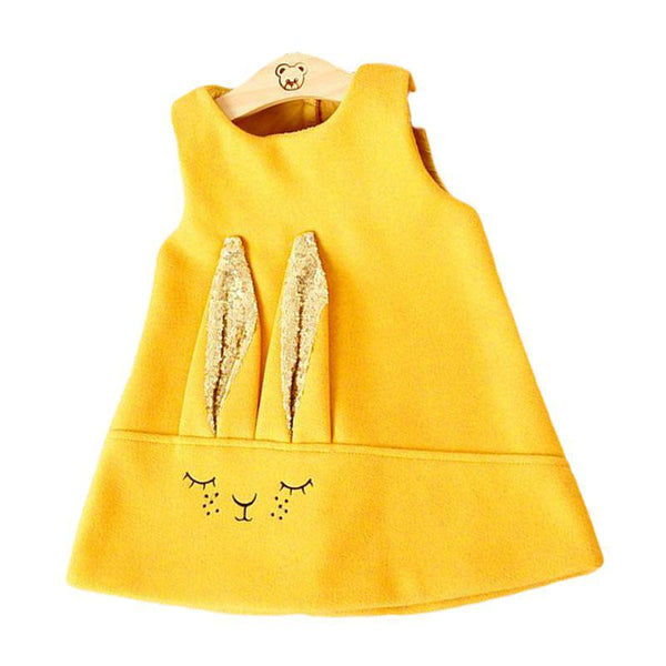 Girls Cotton Cute Bunny Pattern Worsted Vest Dress