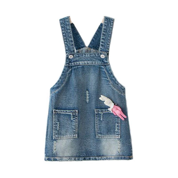 Cute Girls Cotton Vintage Style Rabbit Decorated Overalls Skirts