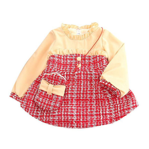 Fashionable Girls Thickened Cotton Long Sleeves Patchwork Dress