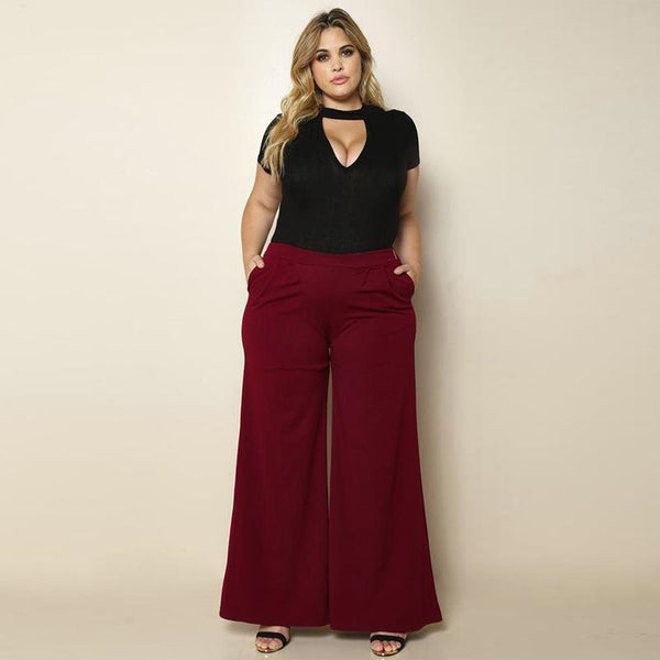 Women Plus Size Solid Color Autumn Winter Flare Pants