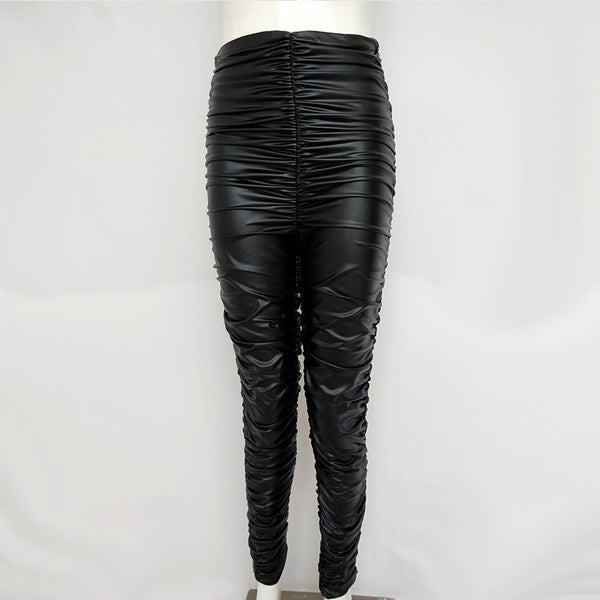 Modern Lady Fashion Solid Color PU Skinny Pants