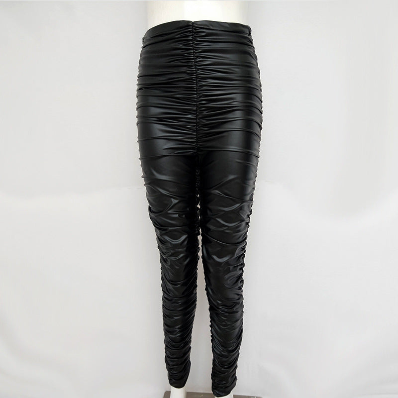 Modern Lady Fashion Solid Color PU Skinny Pants