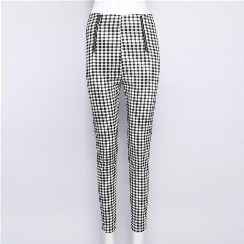 Women Classic Plaid Pattern High-waisted Casual Harem Pants