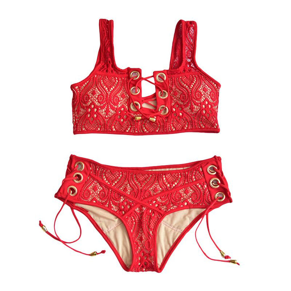 New Design Women Unique Lace Patchwork 2-pieces Swimsuit