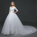 Women Top Grade Crystal Flower Design Half Sleeves Off-shoulder Sweep Length Wedding Gown