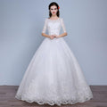 Women Classic Jewel Neck Half Sleeves Sweet Lace Floor Length Wedding Gown