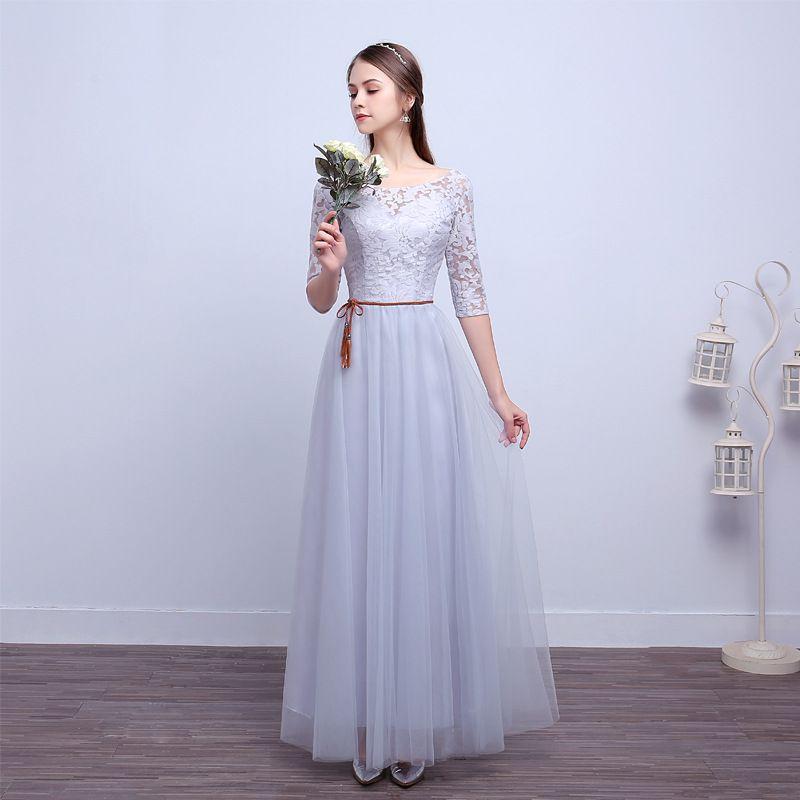 Women Good Quality Floor Length Flower Lace Bridesmaid Evening Party Dress