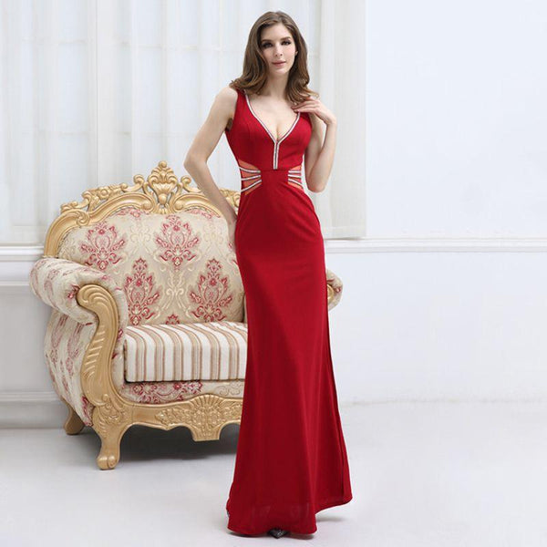 Elegant Women Slimming Defined Waist Sleeveless Floor Length Party Dress