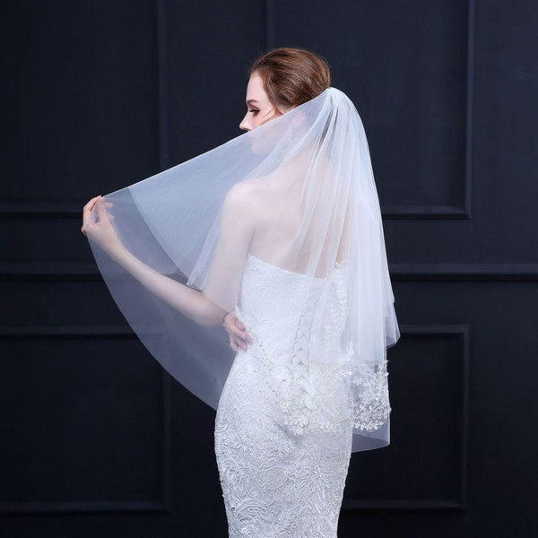 Elegant Women Simple Double Layers Design Medium Length Wedding Veil
