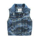 Boys Cotton Sleeveless Ripped Denim Vest Coat