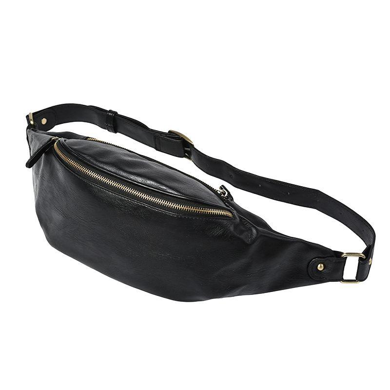 Good Quality PU Leather Men Solid Color Leisure Waistpack