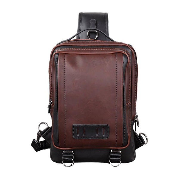Casual Men Outdoor Sports Wear Solid Color PU Square Chest Pack
