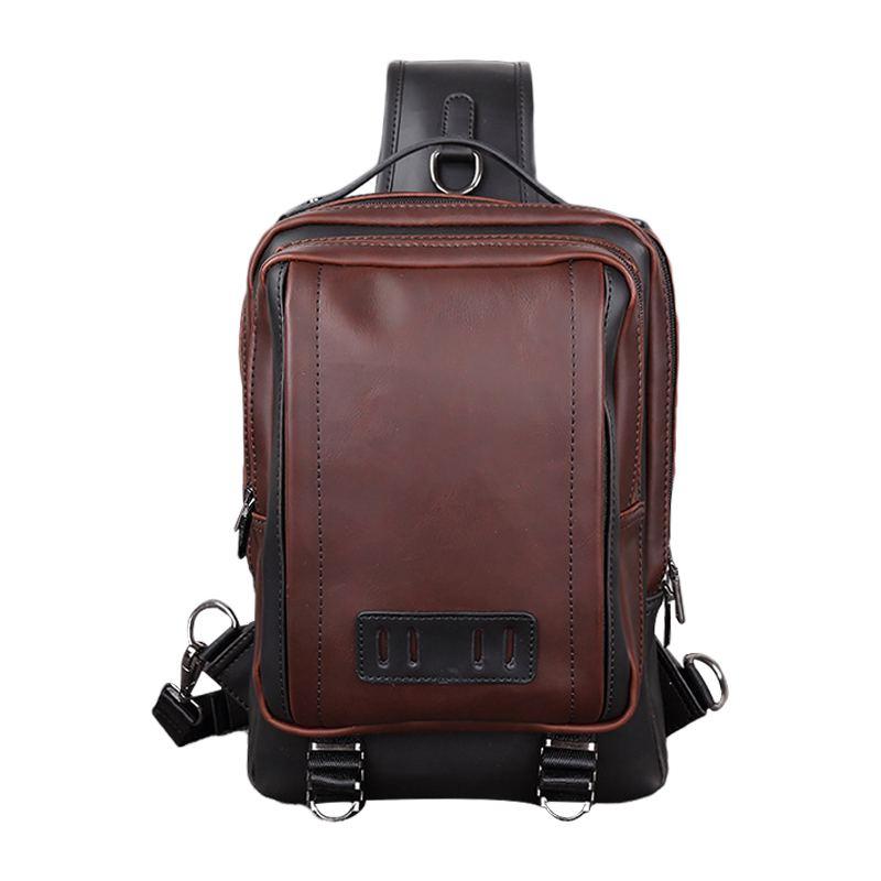 Casual Men Outdoor Sports Wear Solid Color PU Square Chest Pack