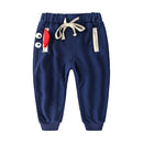 Boys Cute Expression Pattern Cotton Lace-up Waist Pants