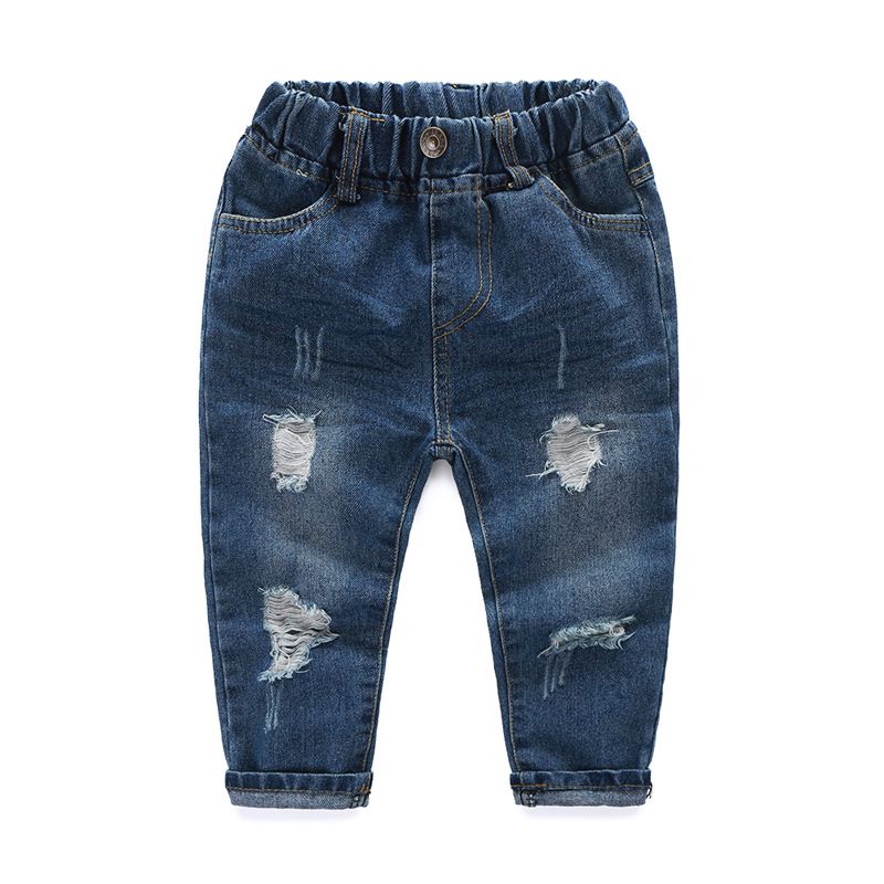 Fashionable Boys Cotton Ripped Elastic Waist Denim Jeans
