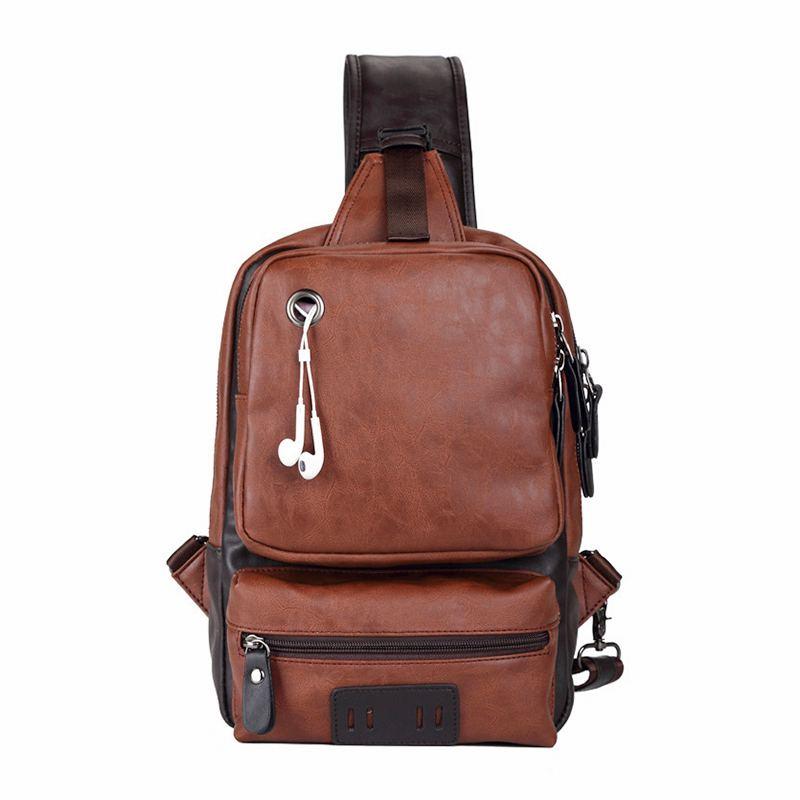 Fashion Men Street Style Solid Color Pu Leather One Strap Chest Pack