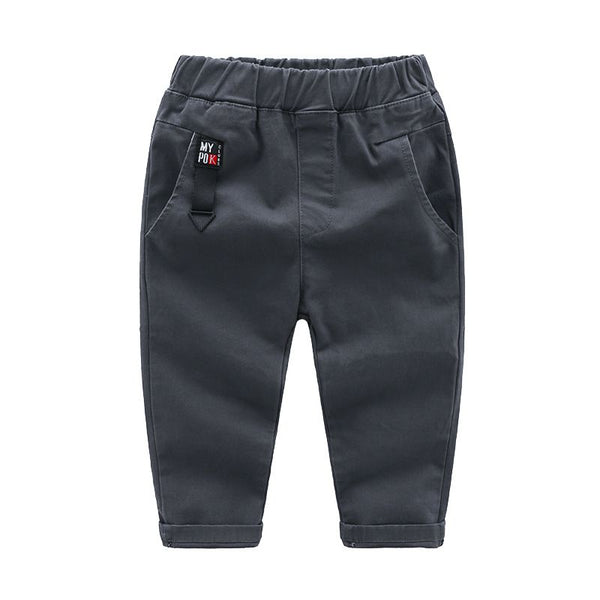 Boys Cotton Solid Color Applique Slim Fit Pants