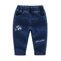 Boys Cotton Car And Letter Embroidered Denim Jeans