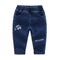 Boys Cotton Car And Letter Embroidered Denim Jeans
