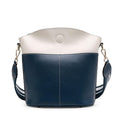 Women Creative Color Blocking Design Large Capacity Commute Genuine Leather Bucket Bag