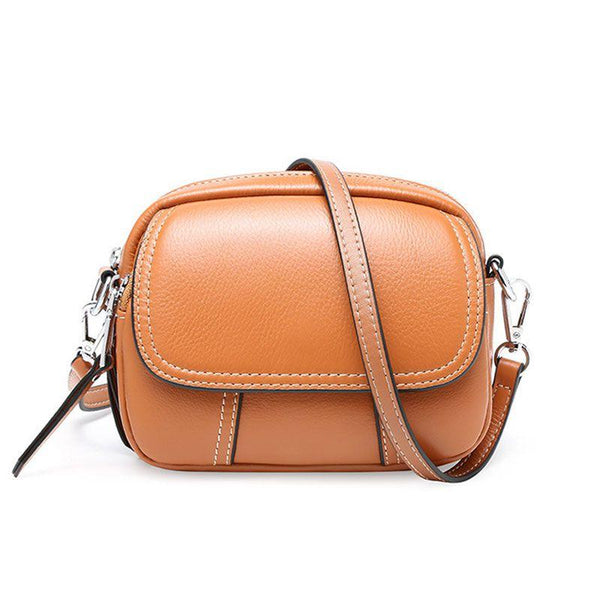 Casual Lady Fashion Solid Color Genuine Leather Round Pattern Crossbody Bag