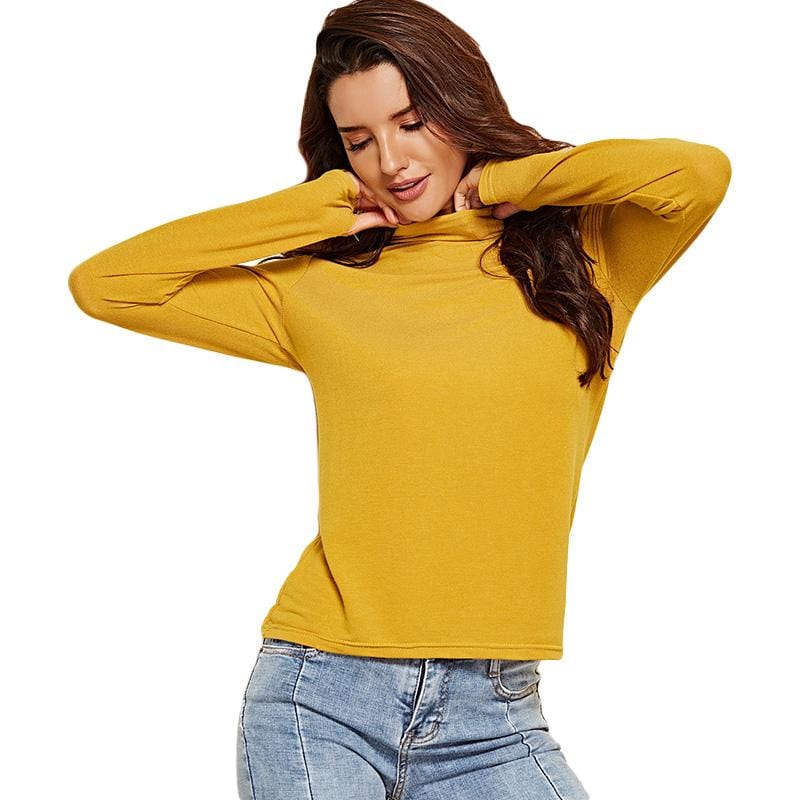 Women Autumn Winter Solid Color Long Sleeves Slim Bottoming T-shirt