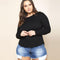 Fashion Solid Color Rib-knit Pattern Long Sleeves Slimming Top