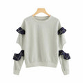 Women College Style Color Blocking Loose Pattern Pullover Sweatshirt