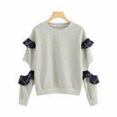 Women College Style Color Blocking Loose Pattern Pullover Sweatshirt