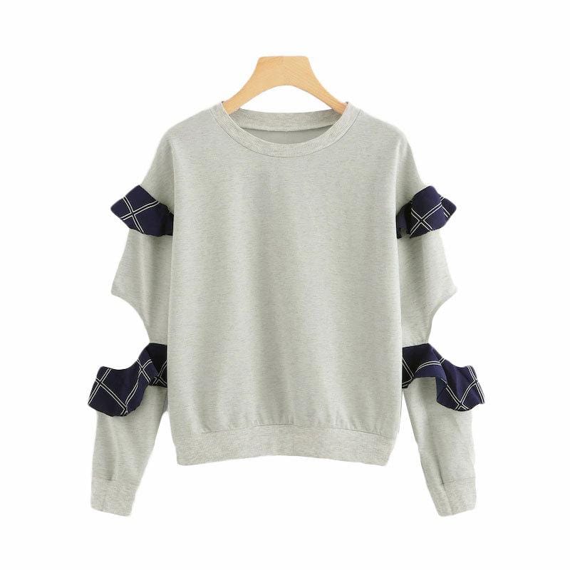 Women College Style Color Blocking Loose Pattern Pullover Sweatshirt