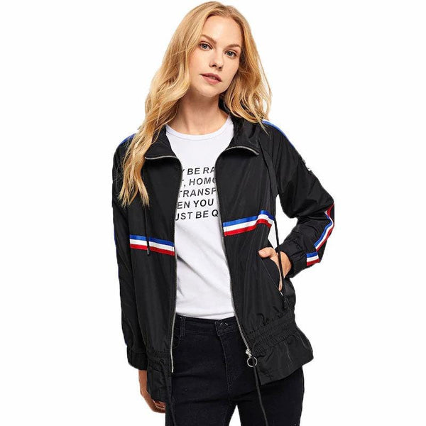 Women Casual Color Blocking Design Long Sleeves Lapel Jacket