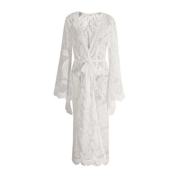 Bohemian Style Women Embroidered Long Length Lace Outerwear