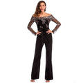 Modern Lady Fashion Sequin Flower Pattern Off-shoulder Long Sleeves Party Jumpsuits