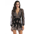 Fashion lady Creative Sequin Design Floral Pattern Long Sleeves Party Rompers