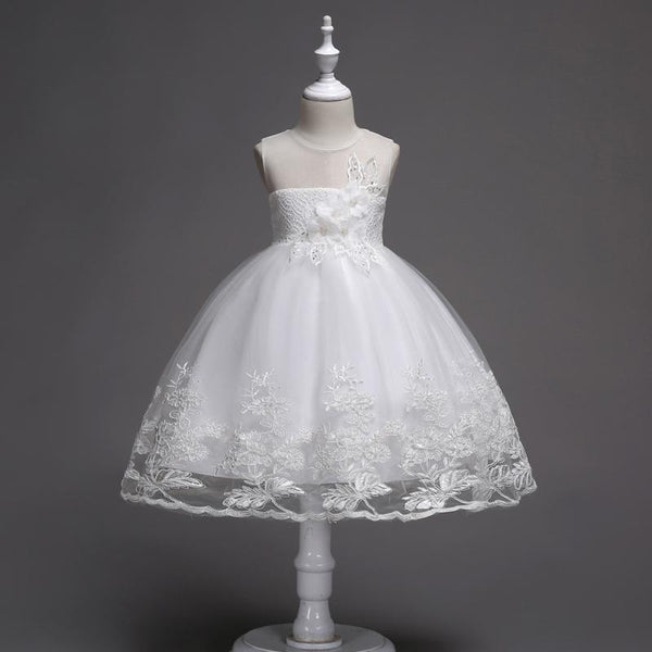 Girls Pretty Floral Embroidered Lace Wedding Tutu Dress