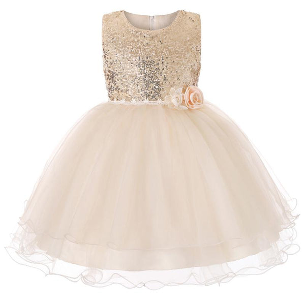 Girls Solid Color Shiny Sequins Printed Tutu Party Dress