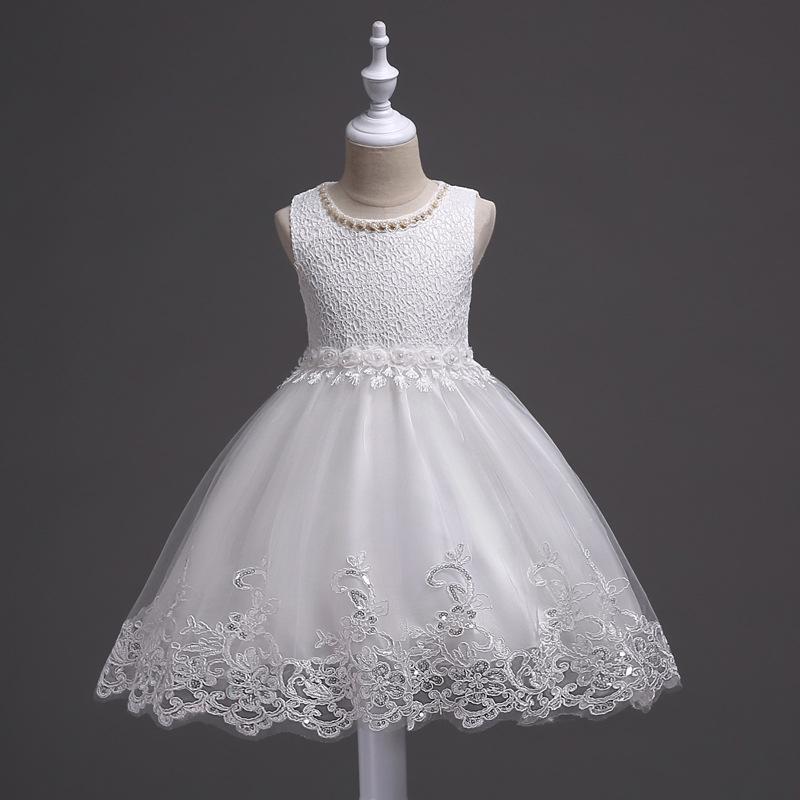 Elegant Girls Sleeveless Beads Design Lace Princess Dress