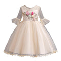 Girls Bright Flower Pattern Flare Sleeves Princess Dress