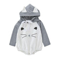 Adorable Little Baby Cartoon Cat Pattern Patchwork Hooded Bodysuit