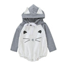 Adorable Little Baby Cartoon Cat Pattern Patchwork Hooded Bodysuit