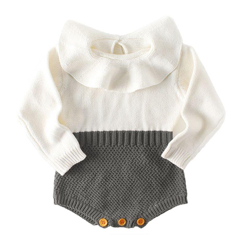 Baby Girls Cotton Long Sleeves Patchwork Knitted Bodysuit
