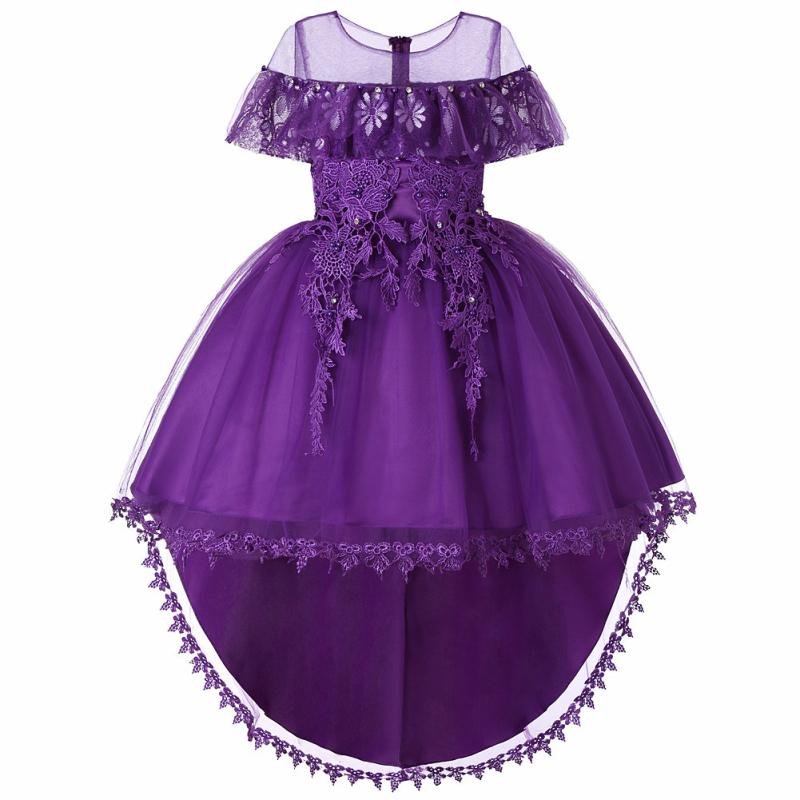 Elegant Girls Lace Flower Embroidered Trailing Dress