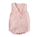 Baby Girls Cotton Solid Color V Neck Patchwork Knitted Sleeveless Jumpsuits