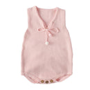Baby Girls Cotton Solid Color V Neck Patchwork Knitted Sleeveless Jumpsuits