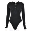 Simple Solid Color Buttoned Design Women Long Sleeves Bodysuits