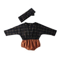 2Pcs Baby Girls Cotton Plaid Printed Long Sleeves Bodysuit And Headband