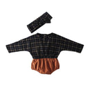 2Pcs Baby Girls Cotton Plaid Printed Long Sleeves Bodysuit And Headband