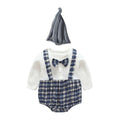 2Pcs Set Newborn Boy Cotton Patchwork Bow Tie Bodysuit And Hat