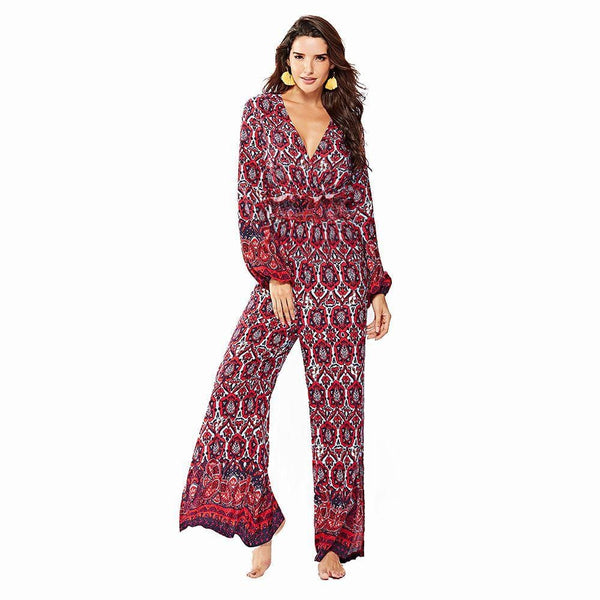 Women Fashion Bohemian Ethnic Print Casual Style Jumpsuits
